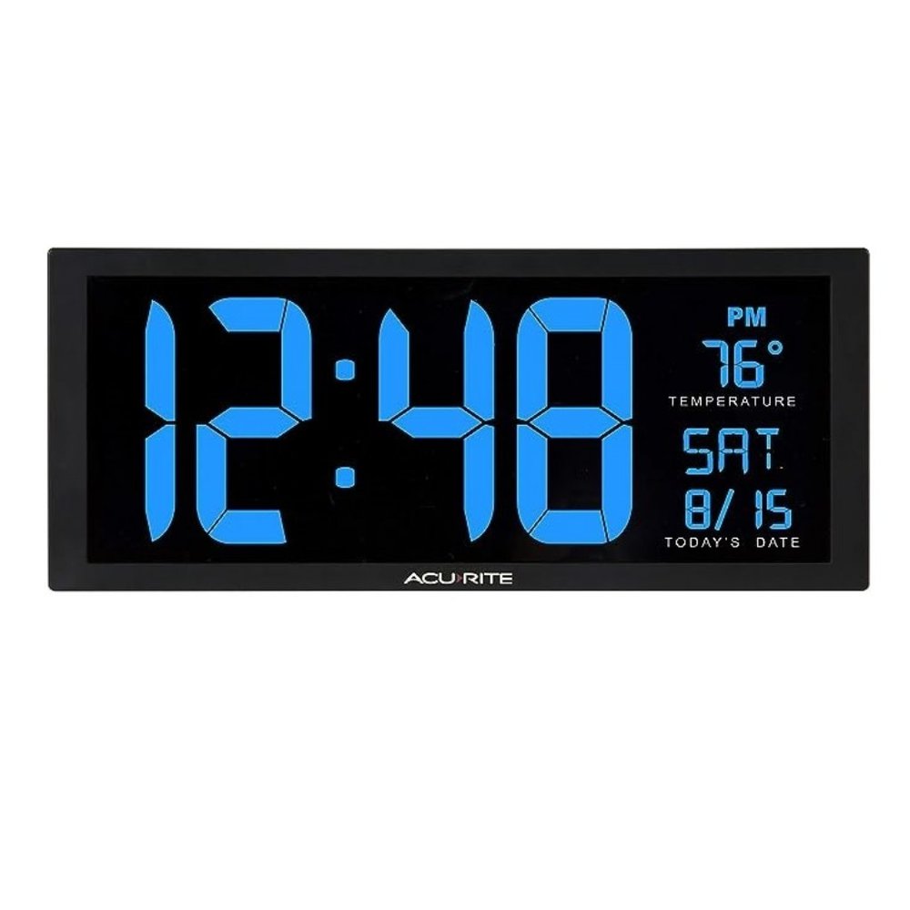AcuRite 75152M Oversized Blue LED Clock with Indoor Temperature